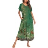 Ekouaer Womens Nightgown Long Nightgowns Full Length Moo Moos with Pockets(Green Ethnic Style)