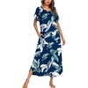 Ekouaer Womens Nightgown Long Nightgowns Full Length Moo Moos with Pockets(Navy Leaves)