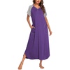 Ekouaer Womens Nightgown Long Nightgowns Full Length Moo Moos with Pockets(Purple/Grey)