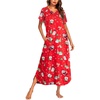 Ekouaer Womens Nightgown Long Nightgowns Full Length Moo Moos with Pockets(Red Snowman)