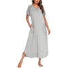 Ekouaer Womens Nightgown Long Nightgowns Full Length Moo Moos with Pockets(White Grey Stripe)