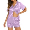 Ekouaer Womens Pajamas Silk Satin Short Sleeve Button Down Pjs Shorts Set(Lilac)