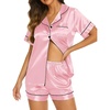 Ekouaer Womens Pajamas Silk Satin Short Sleeve Button Down Pjs Shorts Set(Pink)