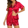 Ekouaer Womens Pajamas Silk Satin Short Sleeve Button Down Pjs Shorts Set(Red)