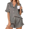 Ekouaer Womens Satin Pajamas Set Button Up Silk Pjs Short Sleeve Shorts Set(Black Stripes)