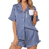 Ekouaer Womens Satin Pajamas Set Button Up Silk Pjs Short Sleeve Shorts Set(Navy Stripes)