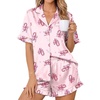 Ekouaer Womens Satin Pajamas Set Button Up Silk Pjs Short Sleeve Shorts Set(Pink Candy Cane)