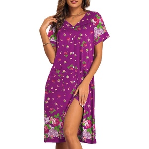 Ekouaer House Dress for Women with Pockets Button Down Nightgowns Moo Moos(Flower Rose Red)