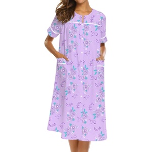 Ekouaer House Dress for Women with Pockets Duster Button Down Nightgown(Purple Daisy)