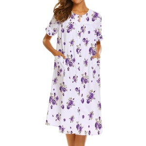 Ekouaer House Dress for Women with Pockets Duster Button Down Nightgown(White Flower)