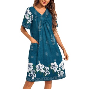 Ekouaer Moo Moos for Women Floral Print House Dress with Pockets Nightgown(Blue Green)