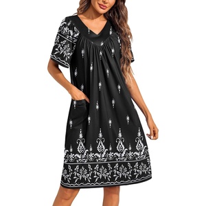 Ekouaer Moo Moos for Women Floral Print House Dress with Pockets Nightgown(Floral Black)