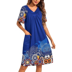 Ekouaer Moo Moos for Women Floral Print House Dress with Pockets Nightgown(Mandala Blue)