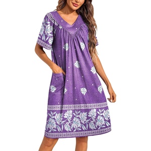 Ekouaer Moo Moos for Women Floral Print House Dress with Pockets Nightgown(Purple)