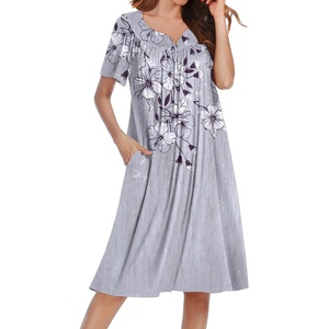 Ekouaer Moo Moos for Women Short Sleeve House Dress with Pockets(Grey Floral)