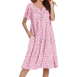 Ekouaer Moo Moos for Women Short Sleeve House Dress with Pockets(Pink Floral)