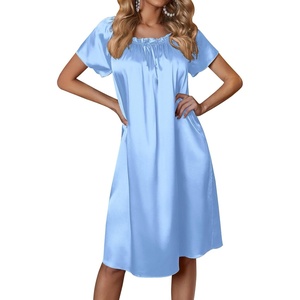 Ekouaer Nightgown for Women Satin Silk Night Gown Loose Plus Size Sleepwear(Light Blue)