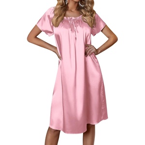 Ekouaer Nightgown for Women Satin Silk Night Gown Loose Plus Size Sleepwear(Medium Pink)
