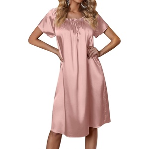 Ekouaer Nightgown for Women Satin Silk Night Gown Loose Plus Size Sleepwear(Pink)