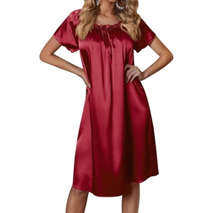 Ekouaer Nightgown for Women Satin Silk Night Gown Loose Plus Size Sleepwear(Wine Red)