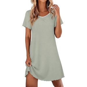 Ekouaer Nightgowns for Women Lace Trim Night Gown Ruffle Night Shirts(Light Green)