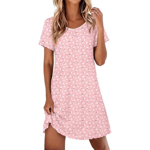 Ekouaer Nightgowns for Women Lace Trim Night Gown Ruffle Night Shirts(Pink White Florals)