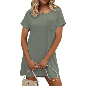 Ekouaer Nightgowns for Women Ribbed Viscose Sleep Shirts T-shirt Sleep Dress Short Sleeve Night Shirt with Chest Pocket S-2XL(Army Green)