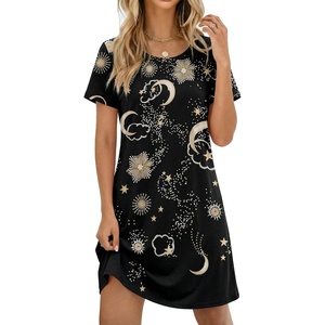 Ekouaer Nightgowns for Women Short Sleeve Night Dress Printed Sleepwear(Black Star)