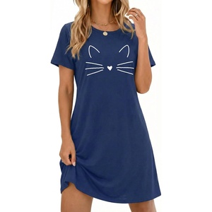 Ekouaer Nightgowns for Women Short Sleeve Night Dress Printed Sleepwear(Blue Cat)