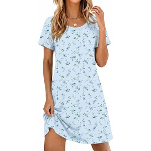 Ekouaer Nightgowns for Women Short Sleeve Night Dress Printed Sleepwear(Blue Floral)