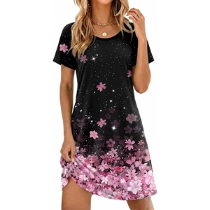 Ekouaer Nightgowns for Women Short Sleeve Night Dress Printed Sleepwear(Pink Cherry Blossom)