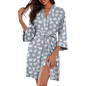 Ekouaer Women Robes Knee Length Kimono Bathrobe Lightweight Soft Sleepwear(White Cat)