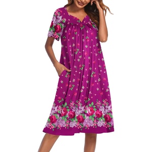 Ekouaer Women’s House Dress with Pockets(Deep Purple Floral)