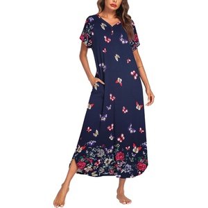 Ekouaer Womens Nightgown Long Nightgowns Full Length Moo Moos with Pockets(Black Butterfly)