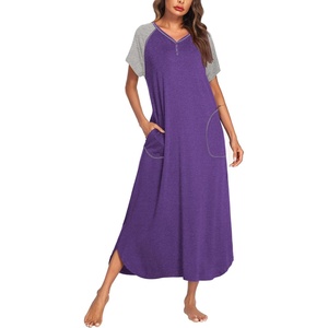 Ekouaer Womens Nightgown Long Nightgowns Full Length Moo Moos with Pockets(Purple/Grey)