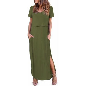 Ekouaer Womens Nursing Dress Breastfeeding Summer V Neck Maternity Dresses(Army Green)