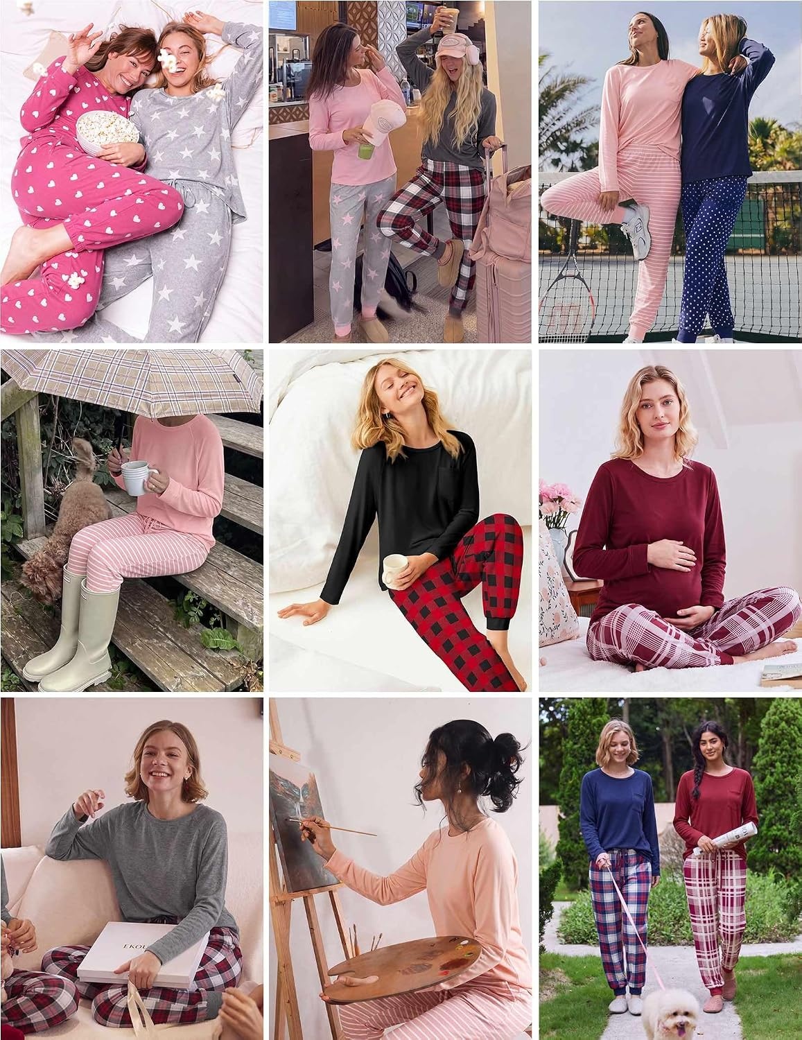 image:imageEkouaer 2 Pack Womens Pajama Sets Long Sleeve Pjs Soft Comfy Lounge SetBow Heart