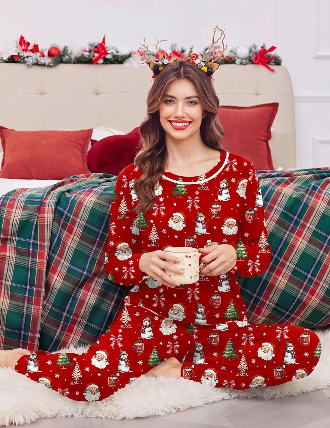 image:imageEkouaer Christmas Pajamas Women Holiday Long Sleeve Sleepwear Lounge Pj SetChristmas Red Santa