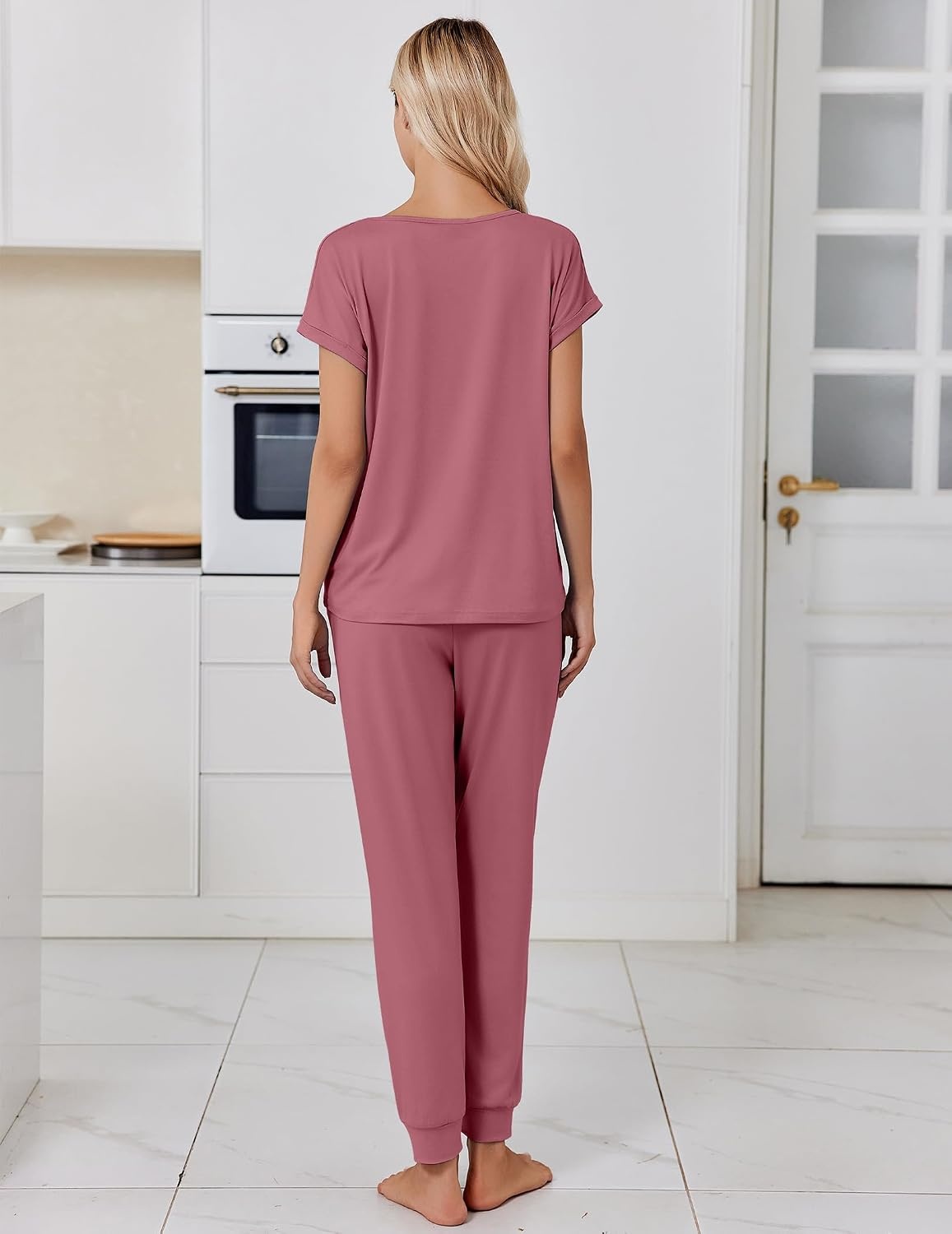 image:imageEkouaer Womens Pajama Sets 2 Piece Lounge Set Short Sleeve Jogger Pants PjsGrey Purple Red