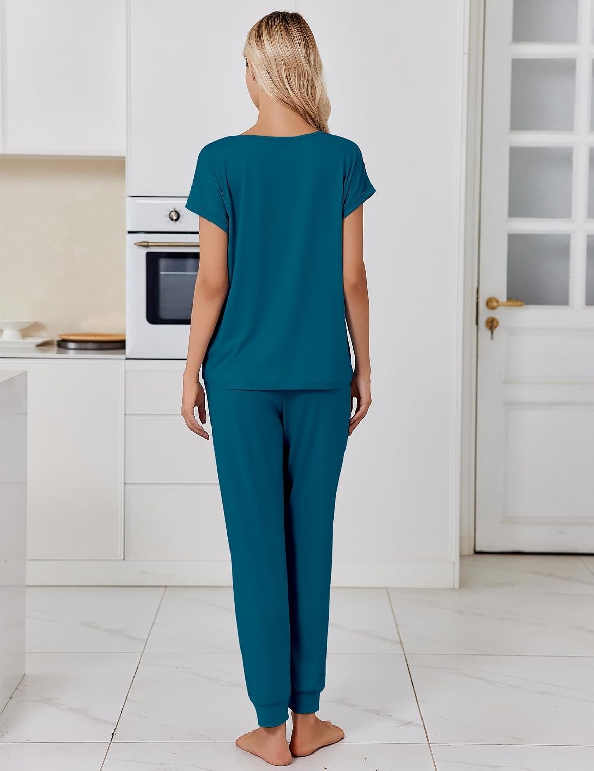 image:imageEkouaer Womens Pajama Sets 2 Piece Lounge Set Short Sleeve Jogger Pants PjsTeal