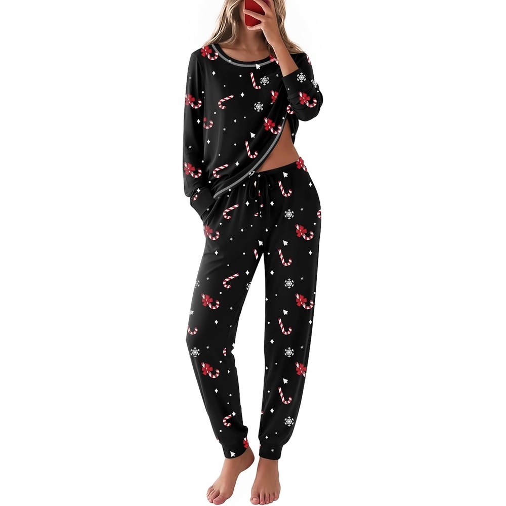 image:imageEkouaer Christmas Pajamas Women Holiday Long Sleeve Sleepwear Lounge Pj SetChristmas Black Candy Canes