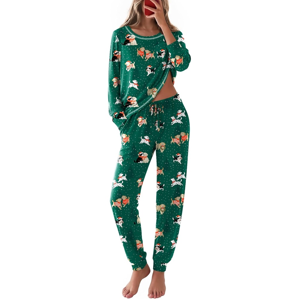 image:imageEkouaer Christmas Pajamas Women Holiday Long Sleeve Sleepwear Lounge Pj SetChristmas Green Puppies