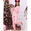 Ekouaer Christmas Pajamas Women Holiday Long Sleeve Sleepwear Lounge Pj Set(Christmas Pink Candy Canes)
