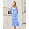 Ekouaer Cotton Long Nightgowns for Women Short Sleeve Night Gown Button House Dress Lace Trim Soft Sleep Shirt(Blue Bird)
