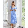 Ekouaer Cotton Long Nightgowns for Women Short Sleeve Night Gown Button House Dress Lace Trim Soft Sleep Shirt(Blue Bird)