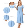 Ekouaer Cotton Long Nightgowns for Women Short Sleeve Night Gown Button House Dress Lace Trim Soft Sleep Shirt(Clear Blue)