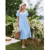 Ekouaer Cotton Long Nightgowns for Women Short Sleeve Night Gown Button House Dress Lace Trim Soft Sleep Shirt(Clear Blue)