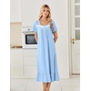 Ekouaer Cotton Long Nightgowns for Women Short Sleeve Night Gown Button House Dress Lace Trim Soft Sleep Shirt(Clear Blue)