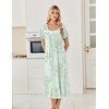 Ekouaer Cotton Long Nightgowns for Women Short Sleeve Night Gown Button House Dress Lace Trim Soft Sleep Shirt(Green Little Flower)