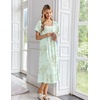 Ekouaer Cotton Long Nightgowns for Women Short Sleeve Night Gown Button House Dress Lace Trim Soft Sleep Shirt(Green Little Flower)